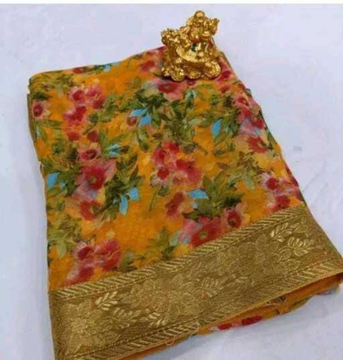 siddhifashion Printed Daily Wear Georgette Saree (Yellow)