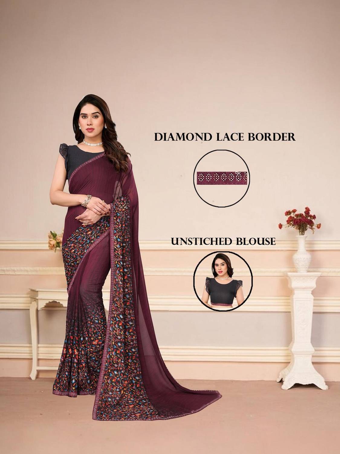Anand Sarees Embellished, Floral Print Bollywood Georgette Saree