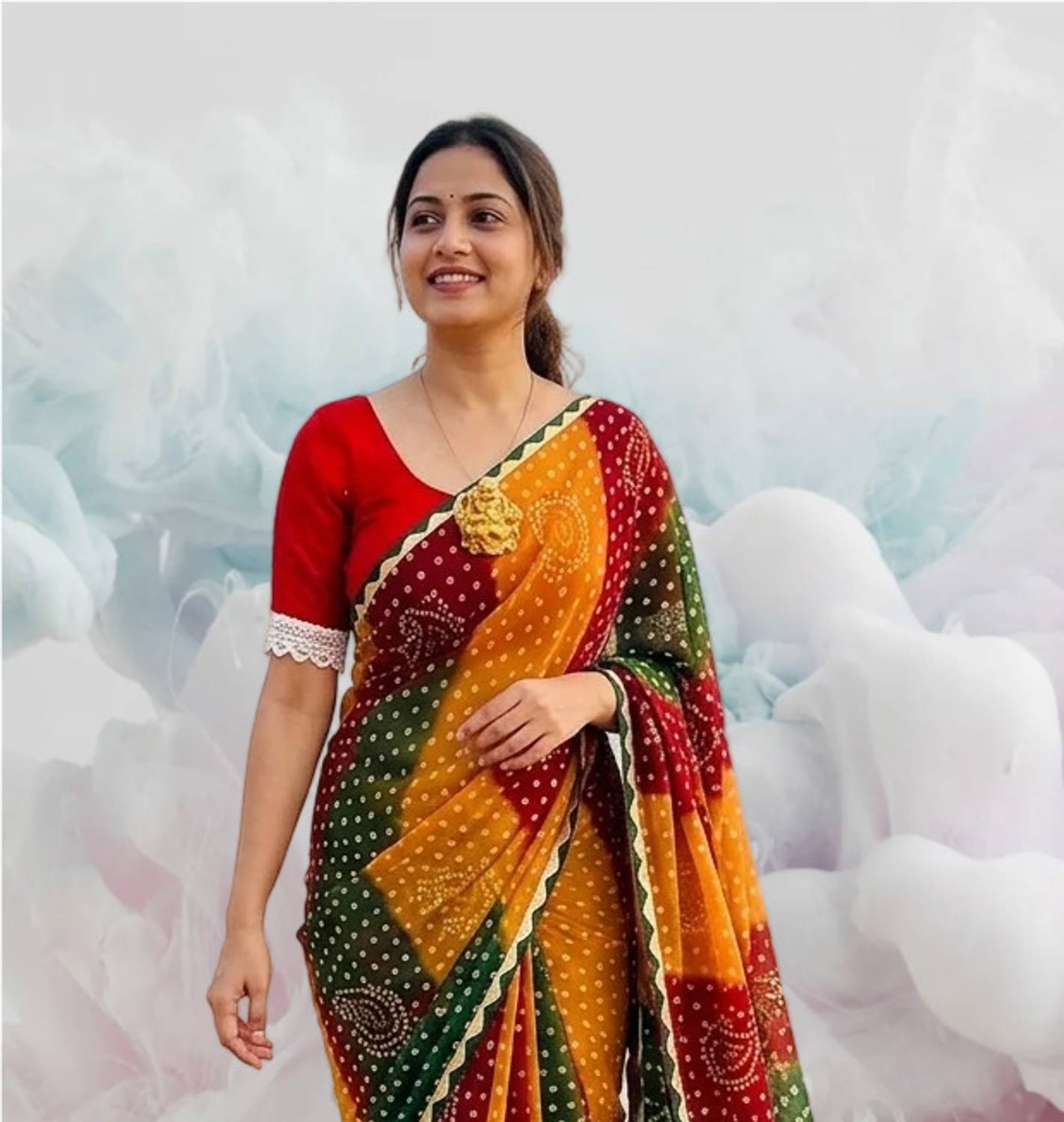 VARUN SILK Printed Bandhani Georgette Saree