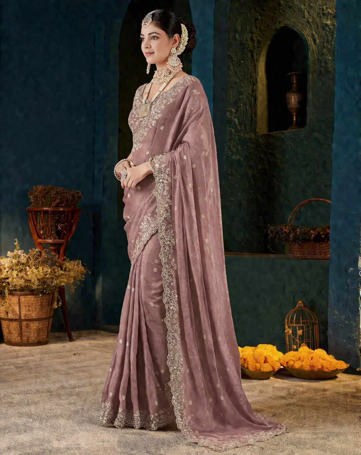 Image of YASHIKA Embroidered Bollywood Satin Saree