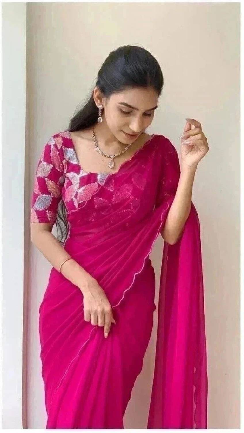 Bollytrend Printed, Embroidered Bollywood Georgette Saree (Pink)
