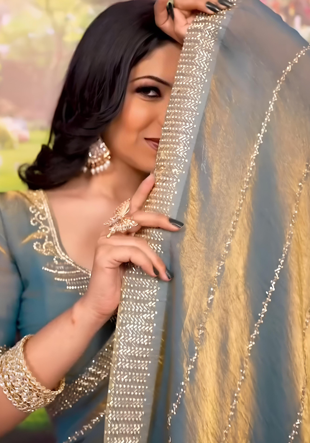 Image of HIJA TRENDZ Embellished Bollywood Chiffon Saree