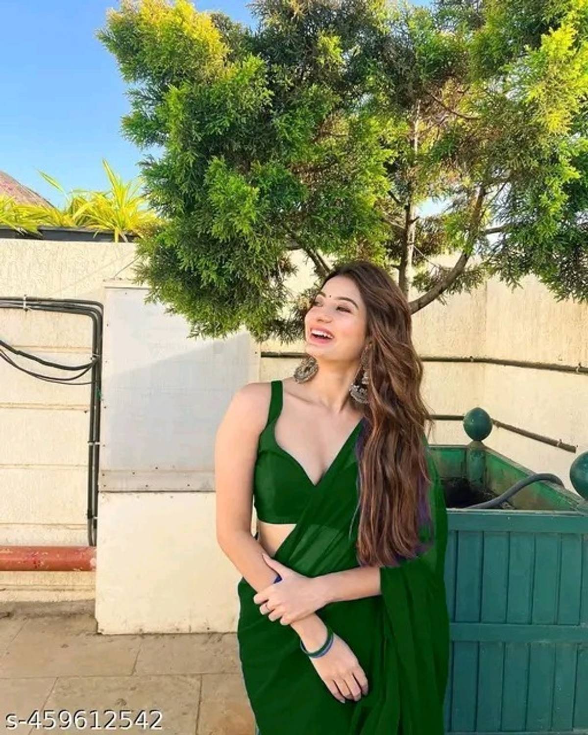ASHA FABRICSS Solid/Plain Daily Wear Georgette Saree