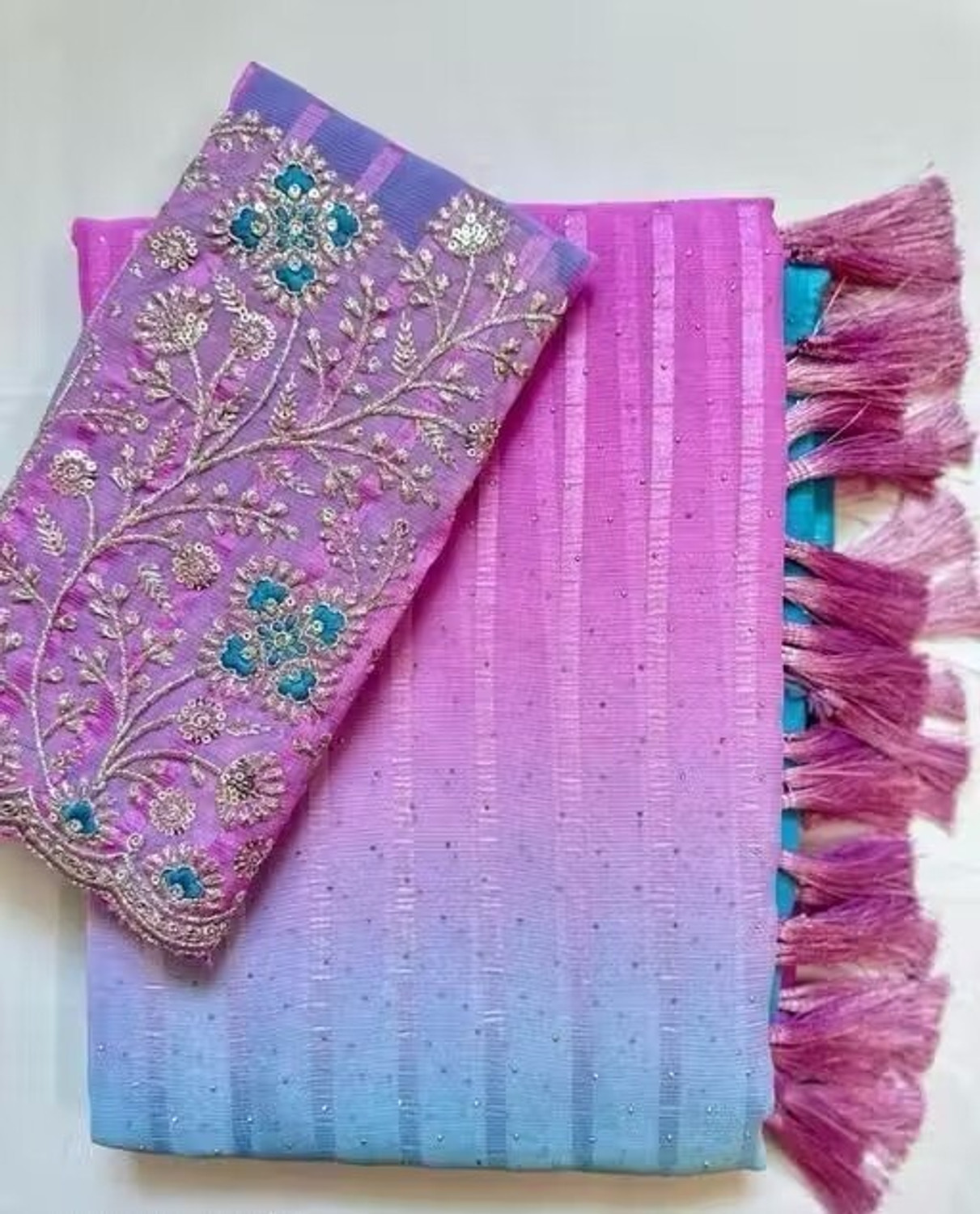 Image of JASHALFAB Ombre, Embellished, Embroidered Bollywood Georgette Saree