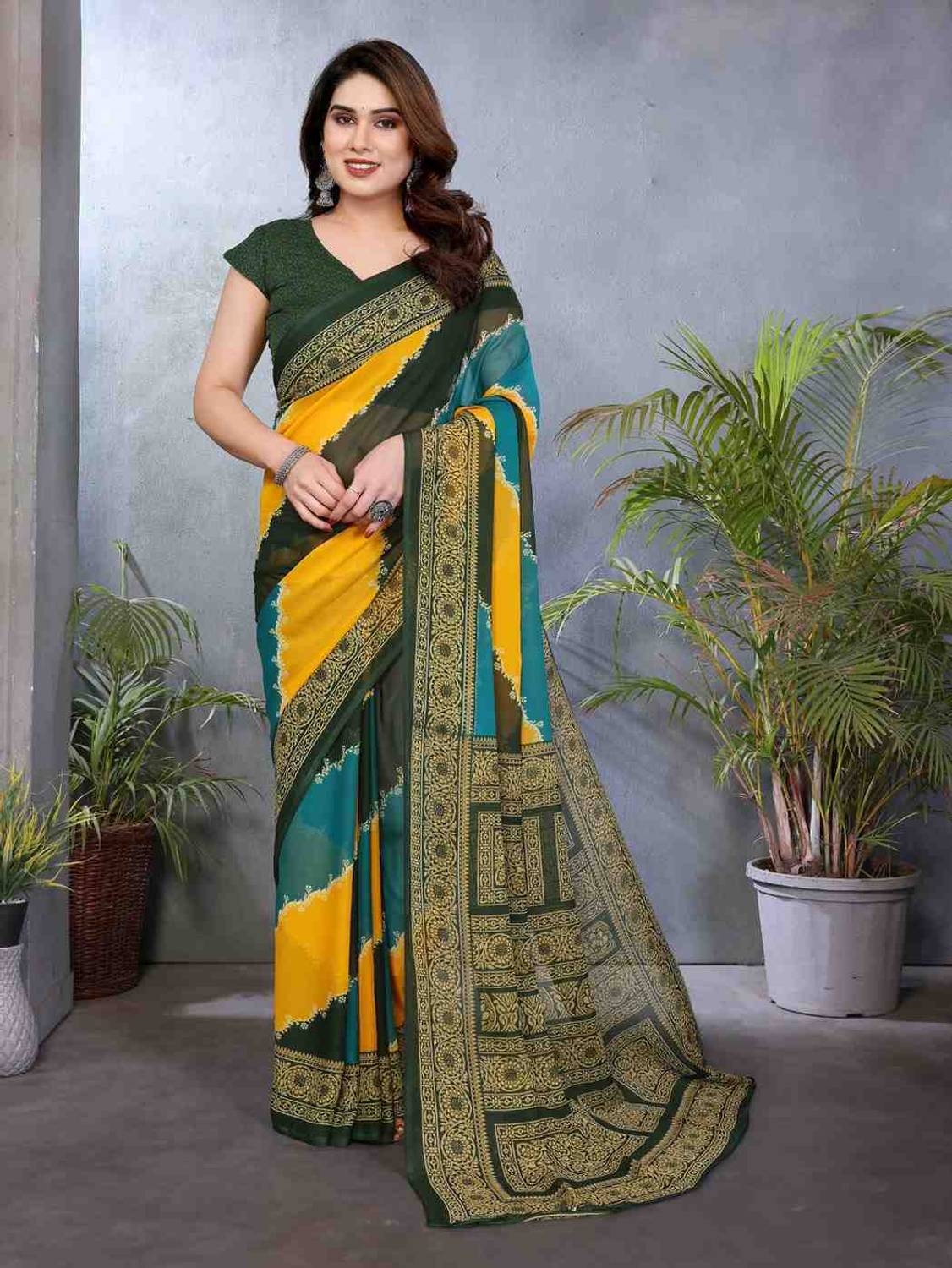 AMBUJAINTERNATIONAL Printed Bandhani Georgette Saree