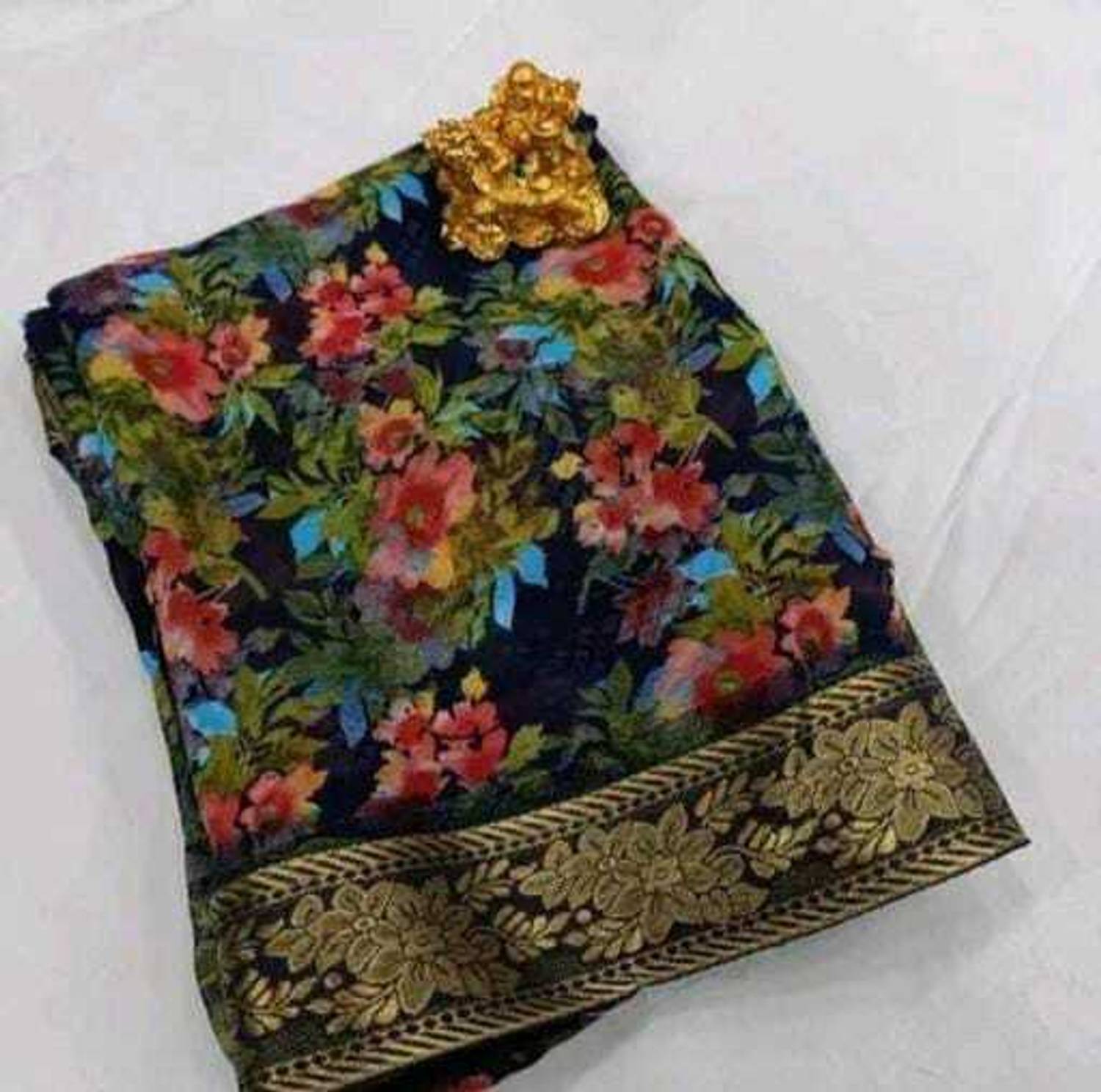siddhifashion Printed Daily Wear Georgette Saree (Blue)