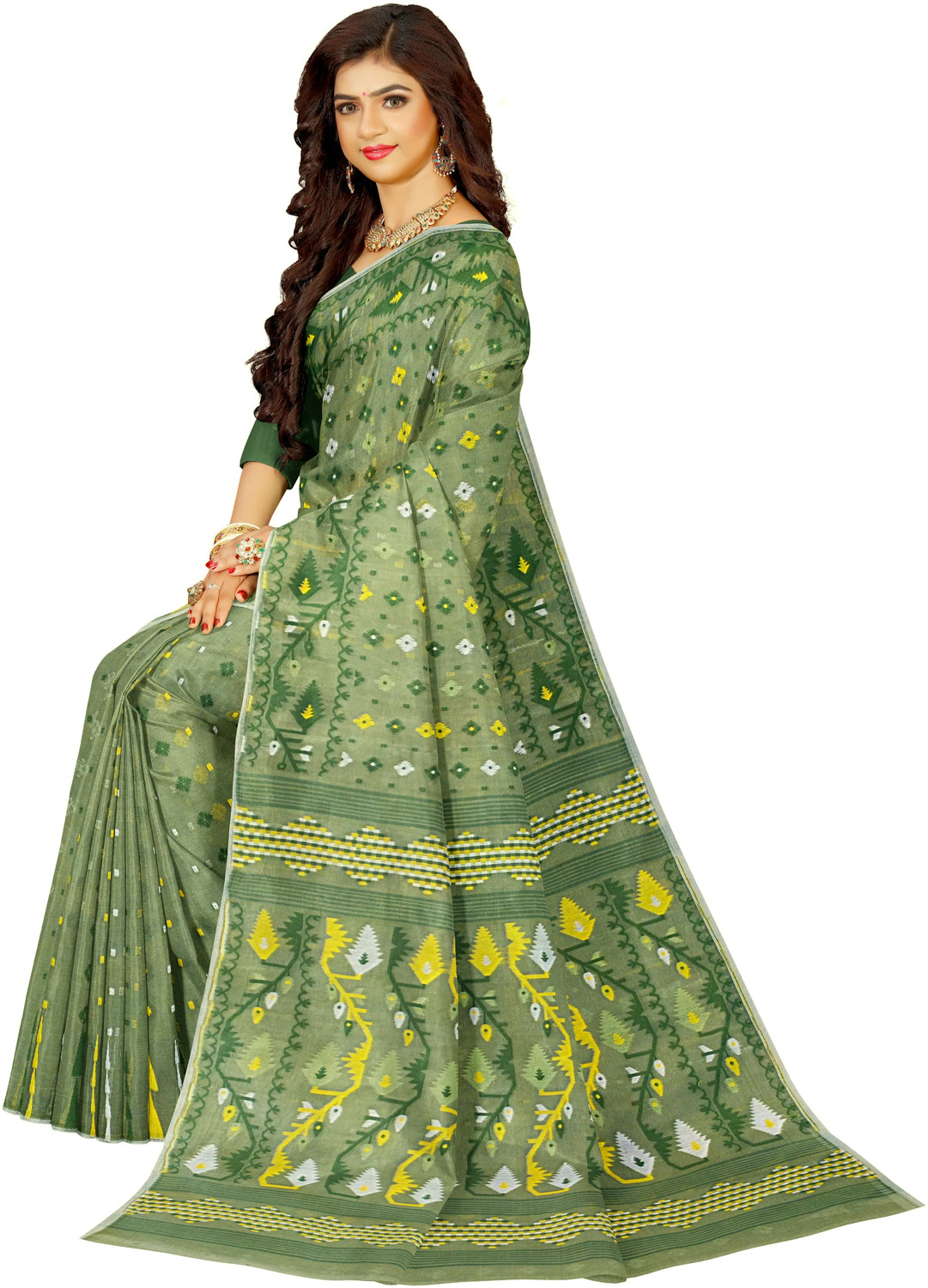Image of Mayabi Woven Jamdani Cotton Silk Saree