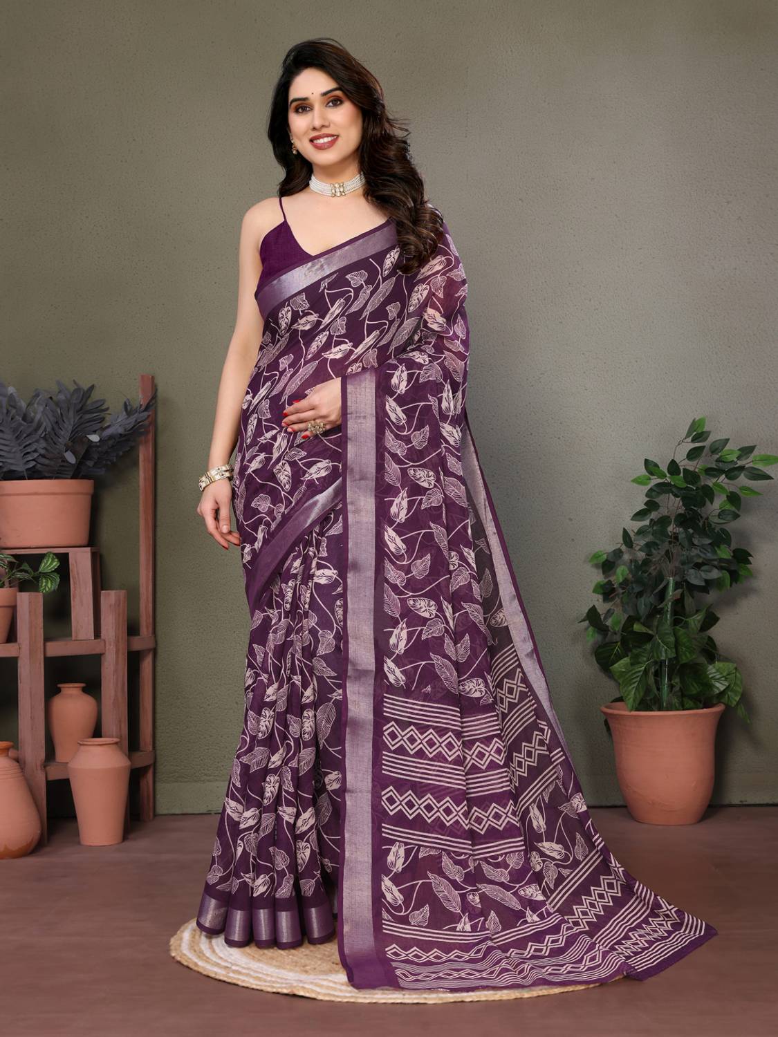 Bandhanivilla Printed Bollywood Cotton Linen Saree