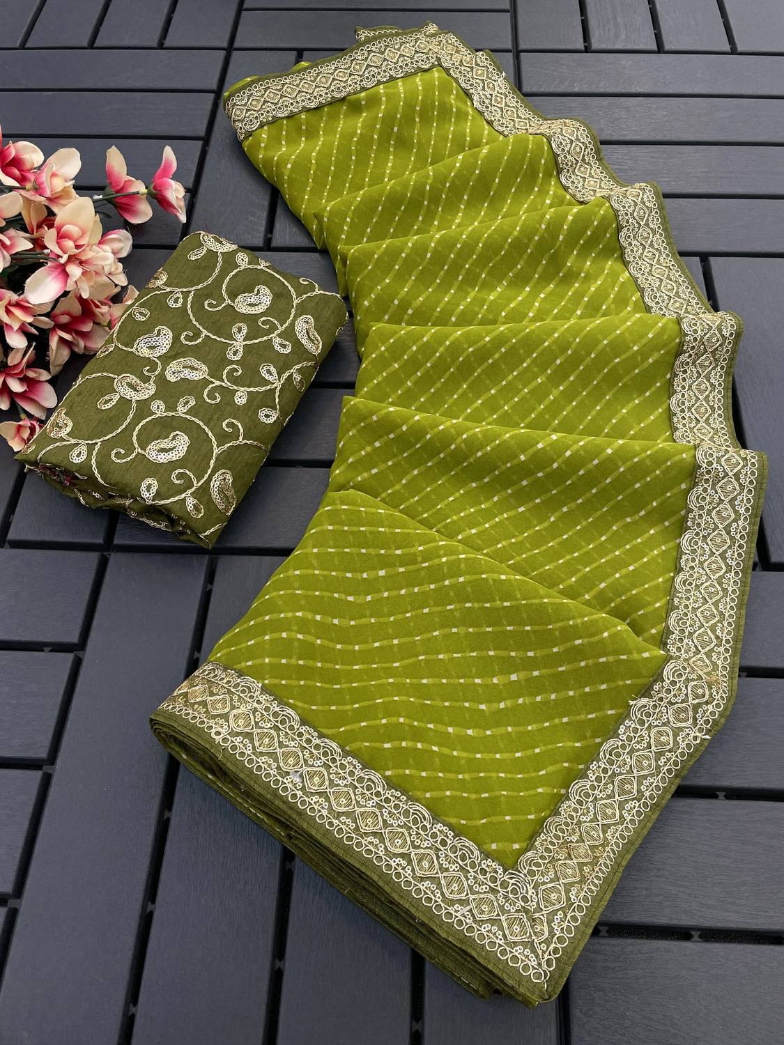 RHG Fashion Ready to Wear Embroidered Bandhani Georgette Saree (G