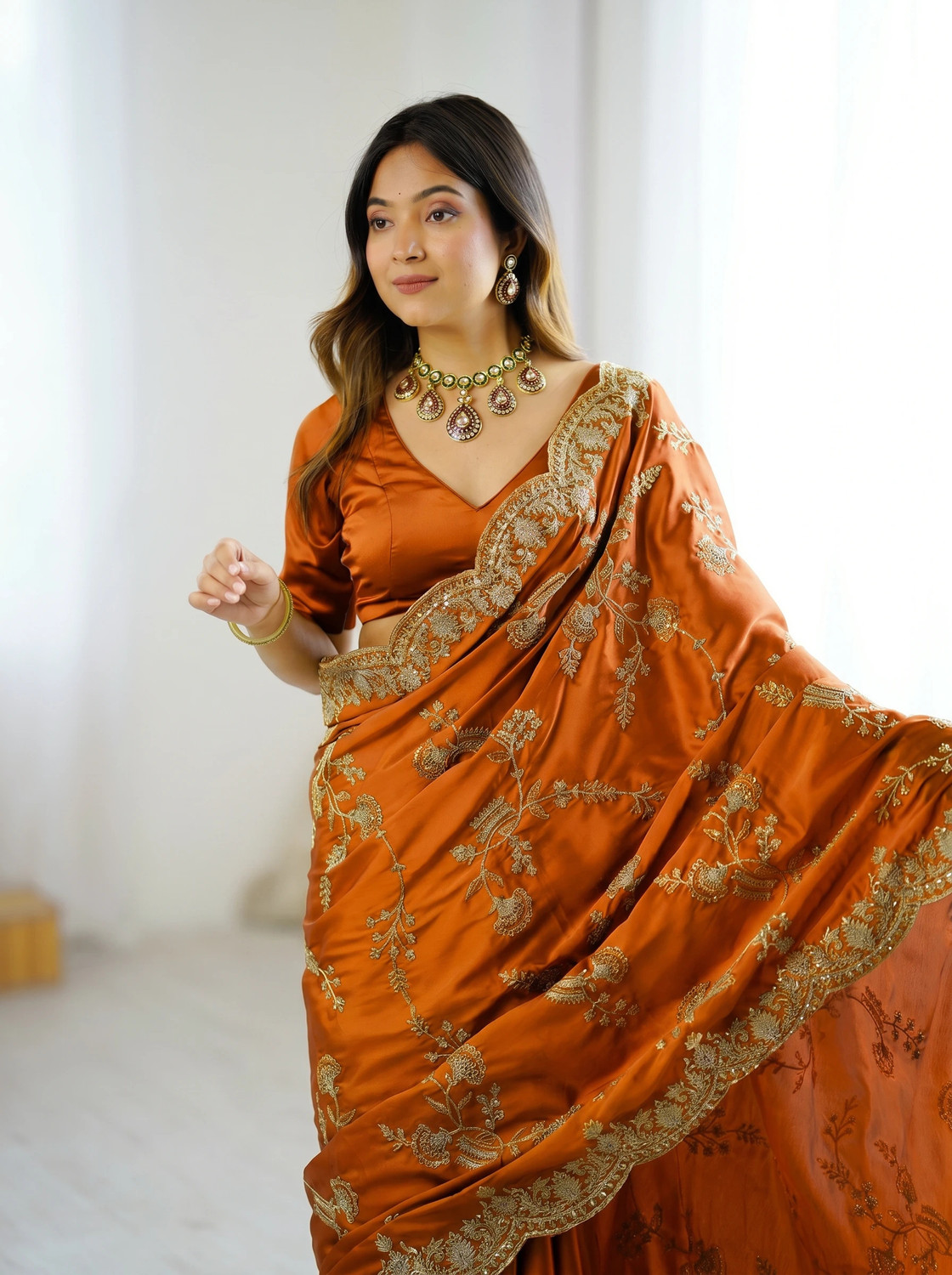 Image of SARETRA MALL Embroidered Bollywood Satin Saree