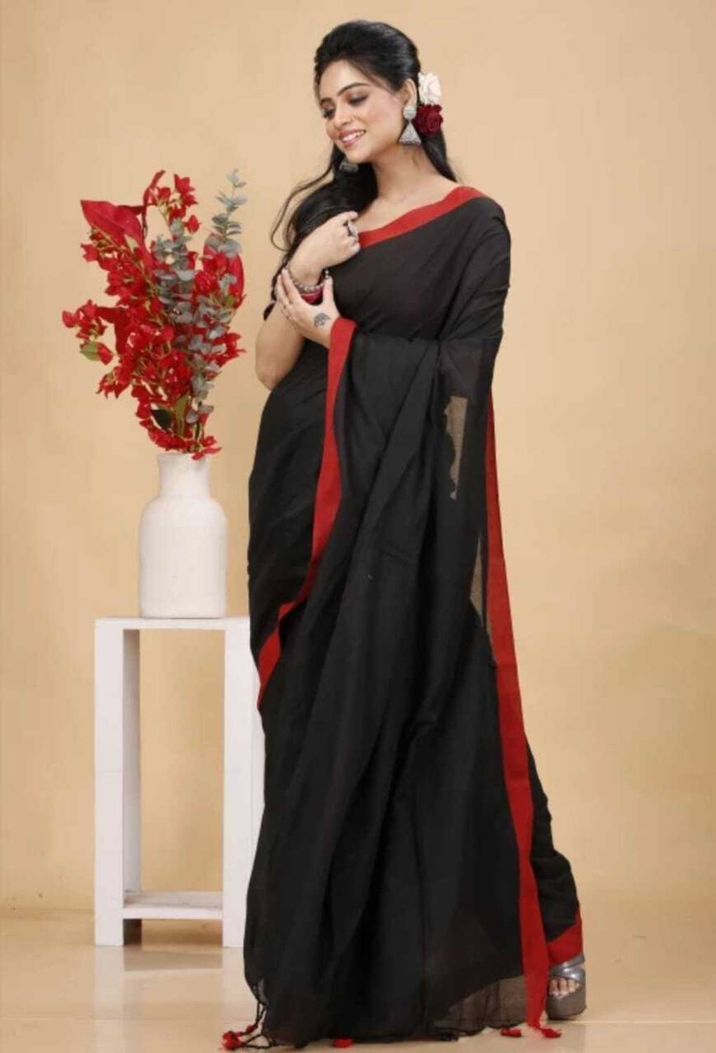SMRITI HANDLOOM Printed Kalamkari Handloom Cotton Blend Saree