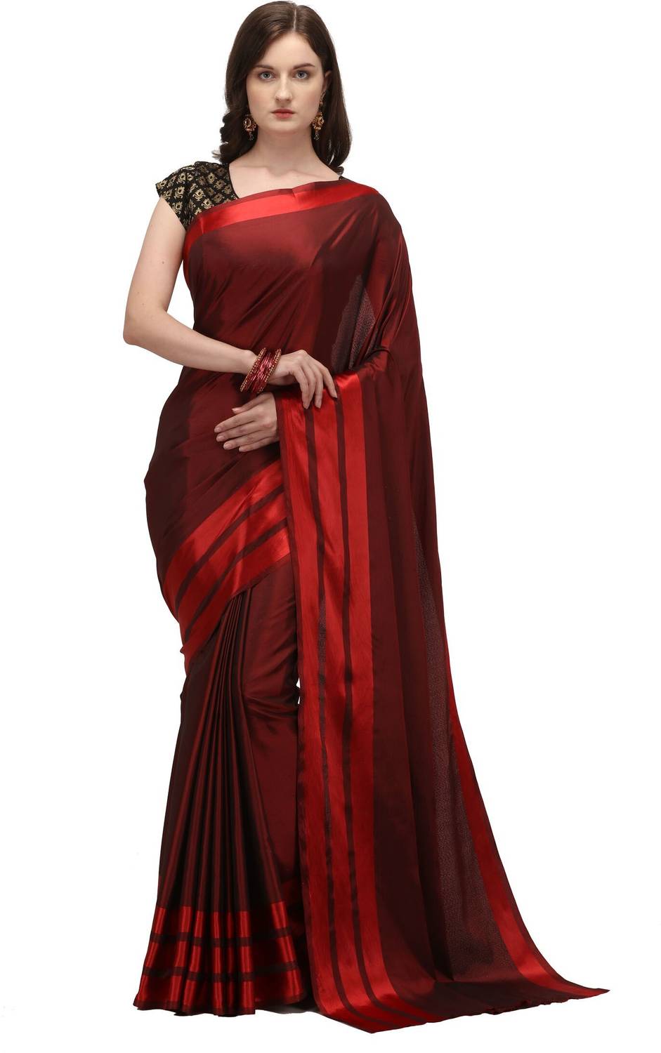 3Buddy Fashion Solid/Plain Bollywood Satin Saree