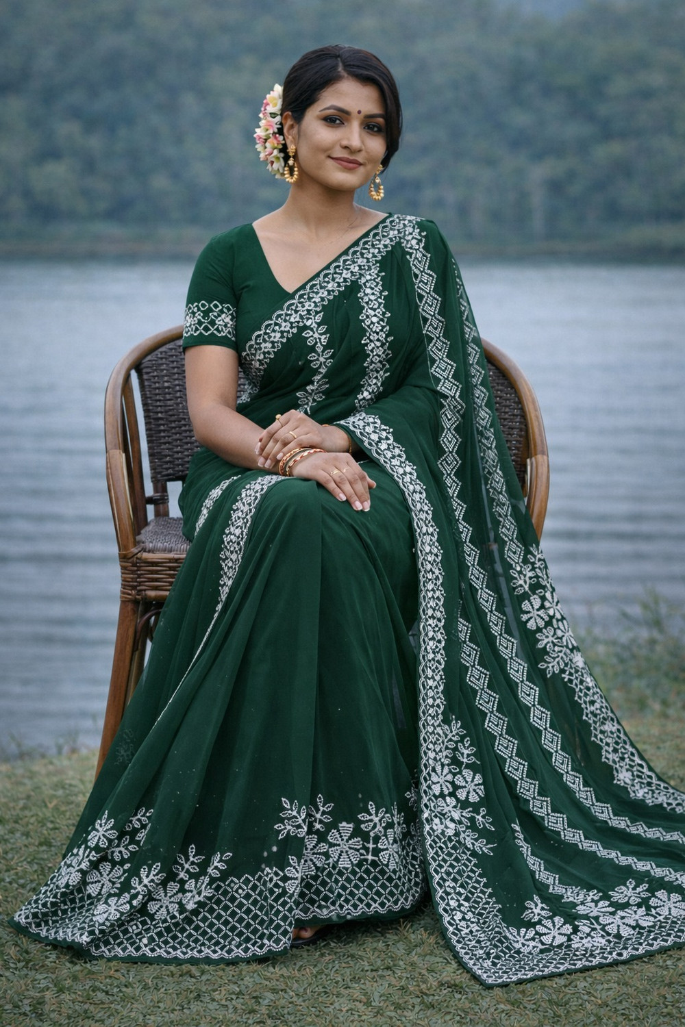 Image of labhuba Embellished, Floral Print Bollywood Chiffon Saree