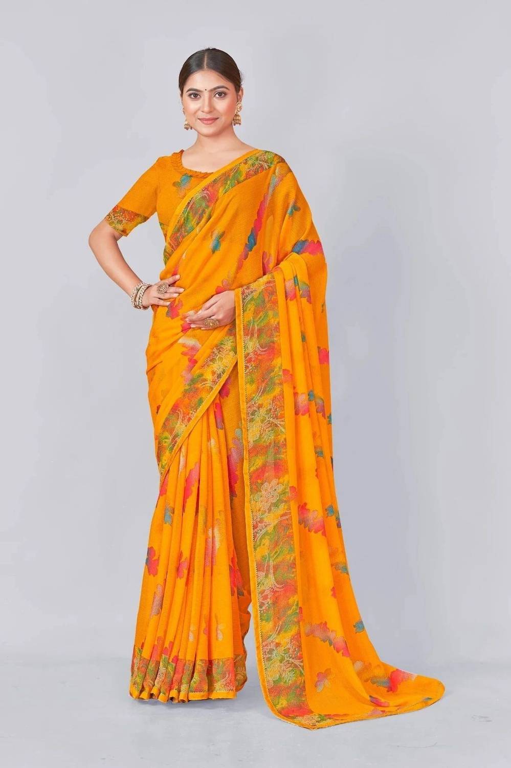 Nandita designer Printed Bandhani Chiffon Saree (Yellow)