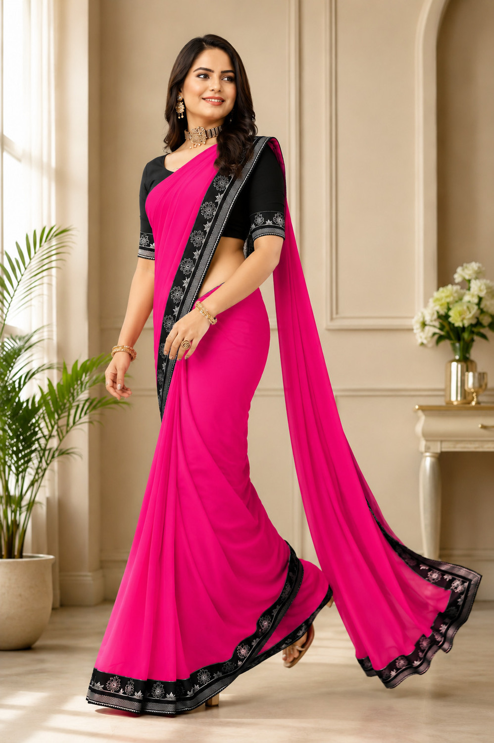 Image of Aai shree khodiyar Solid /Plain Daily Wear Georgette Saree