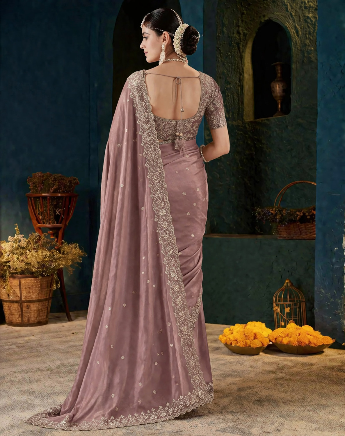 Image of YASHIKA Embroidered Bollywood Satin Saree
