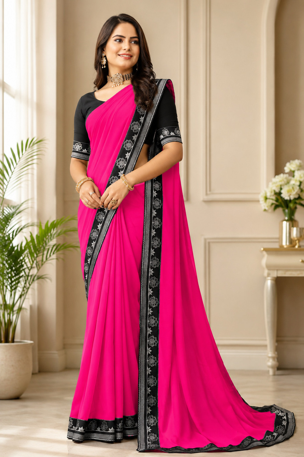 Image of Aai shree khodiyar Solid /Plain Daily Wear Georgette Saree