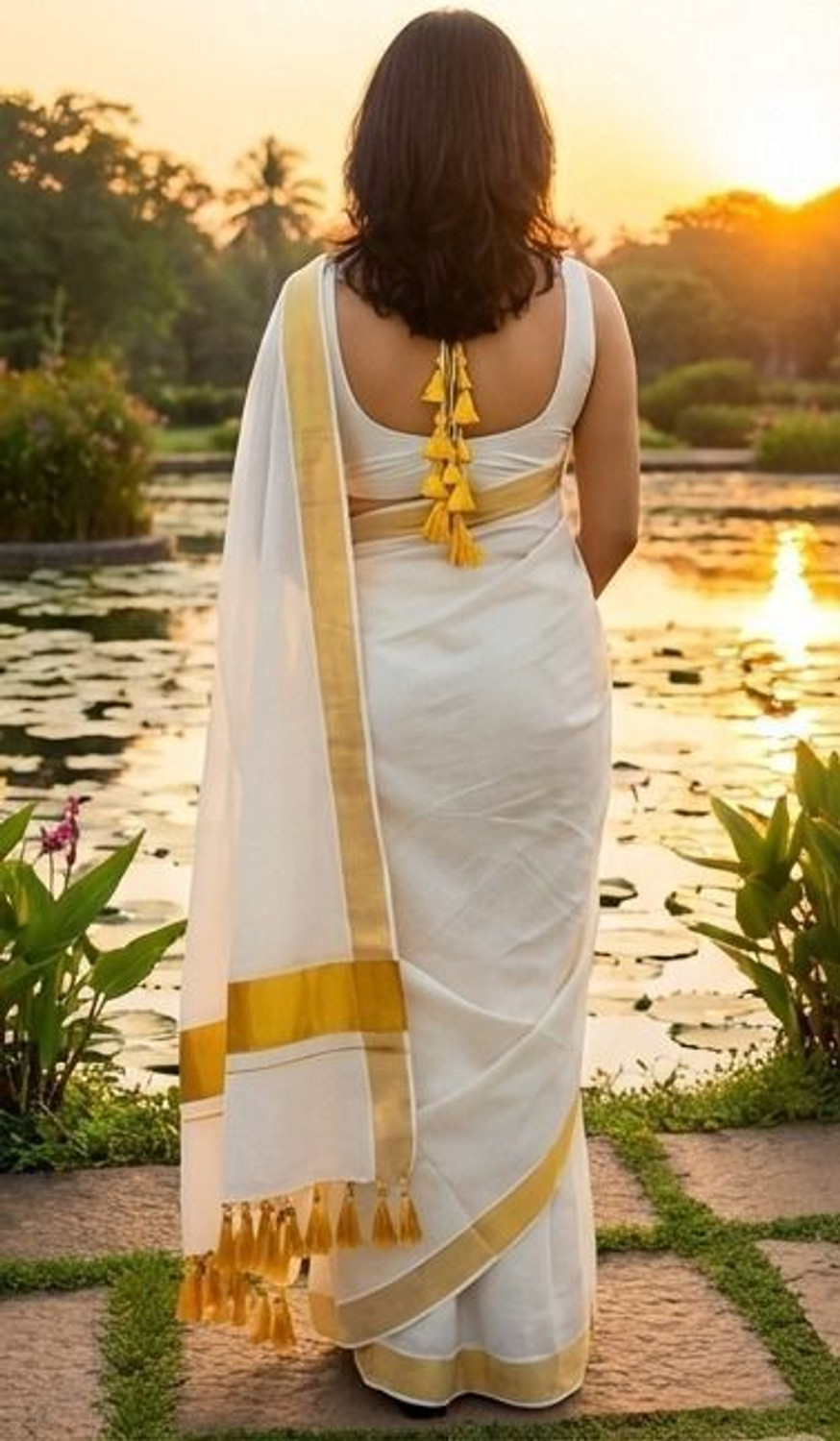 Image of Gugaliya Woven, Solid /Plain Kasavu Handloom Pure Cotton Saree