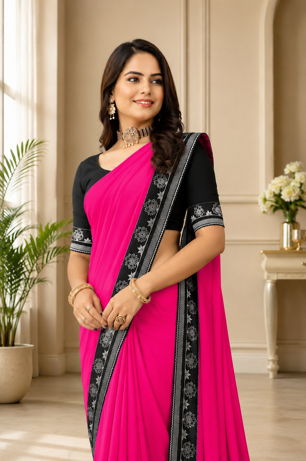 Image of Aai shree khodiyar Solid /Plain Daily Wear Georgette Saree