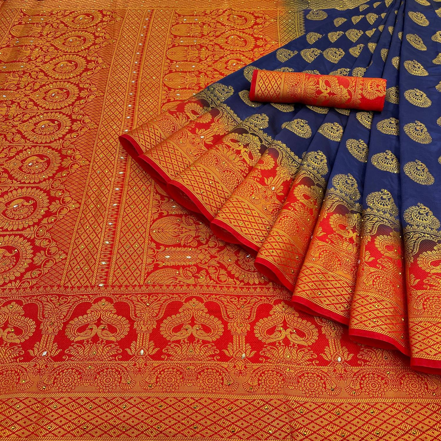 JkfSarees Woven, Temple Border, Self Design, Dyed Banarasi Jacquard Saree