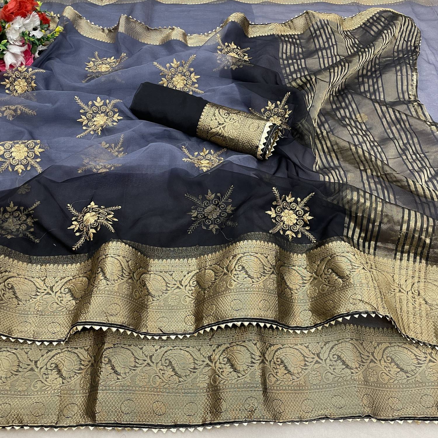 Pemal Designer Embroidered Bollywood Organza Saree