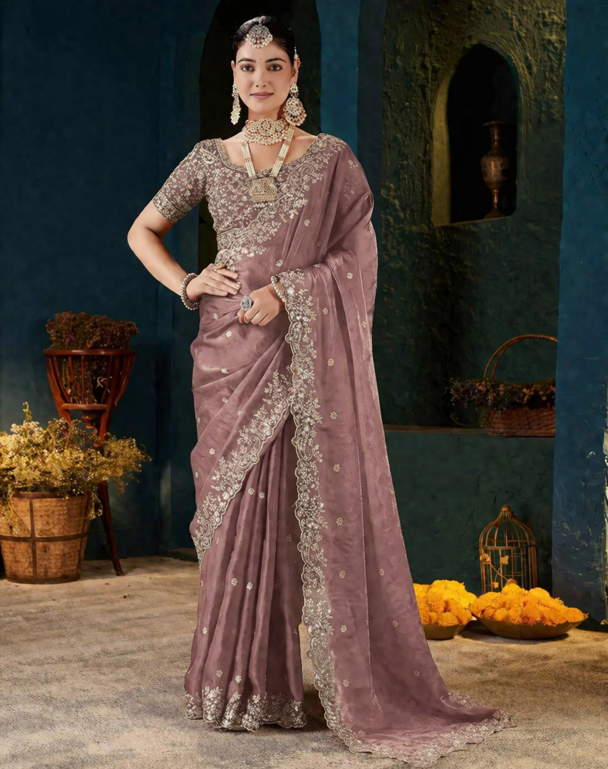 Image of YASHIKA Embroidered Bollywood Satin Saree