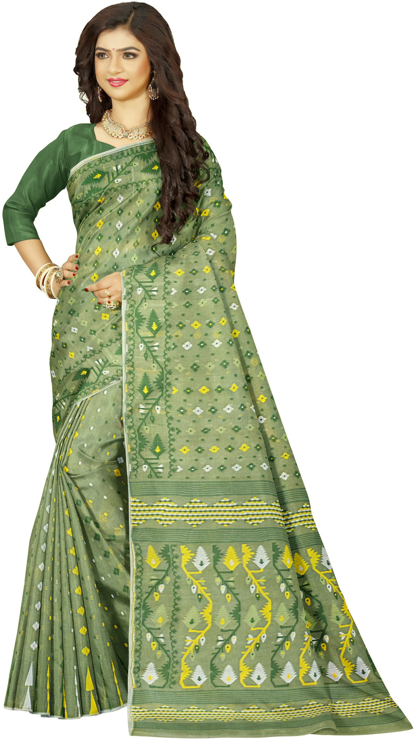 Image of Mayabi Woven Jamdani Cotton Silk Saree