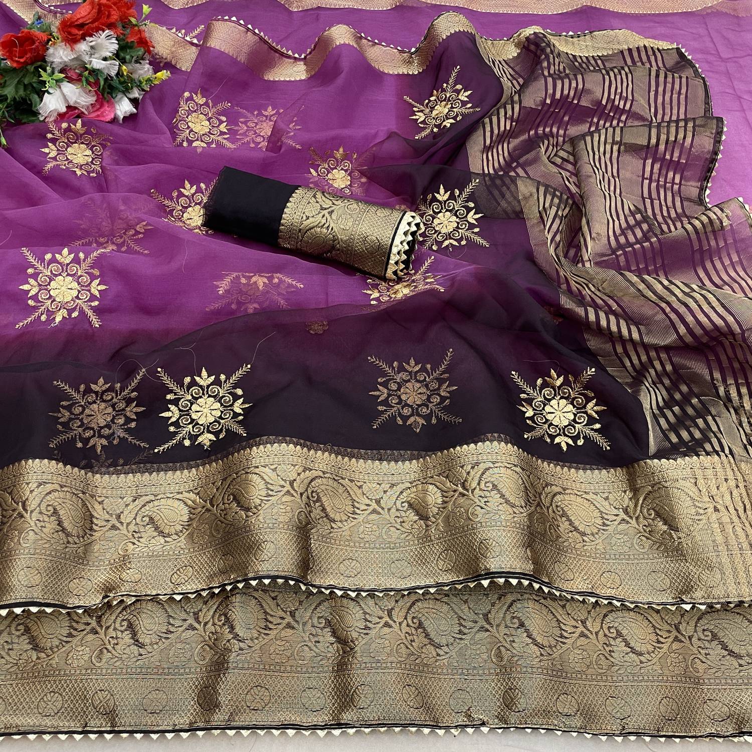 Pemal Designer Embroidered Bollywood Organza Saree