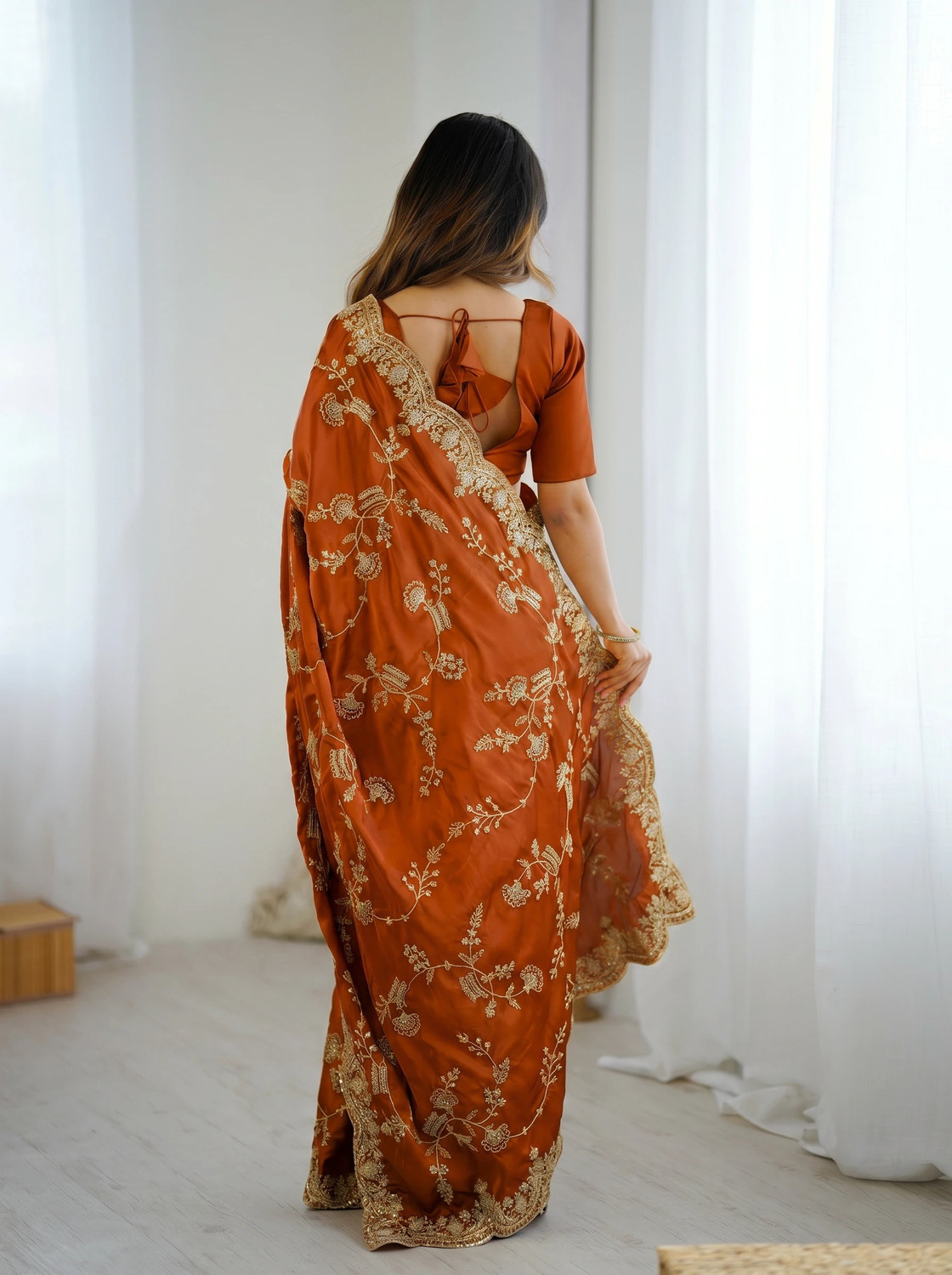 Image of SARETRA MALL Embroidered Bollywood Satin Saree