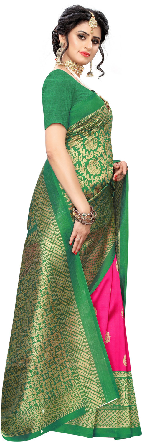 Image of ShopGlobal Printed Mysore Art Silk Saree with Unstitched Blouse