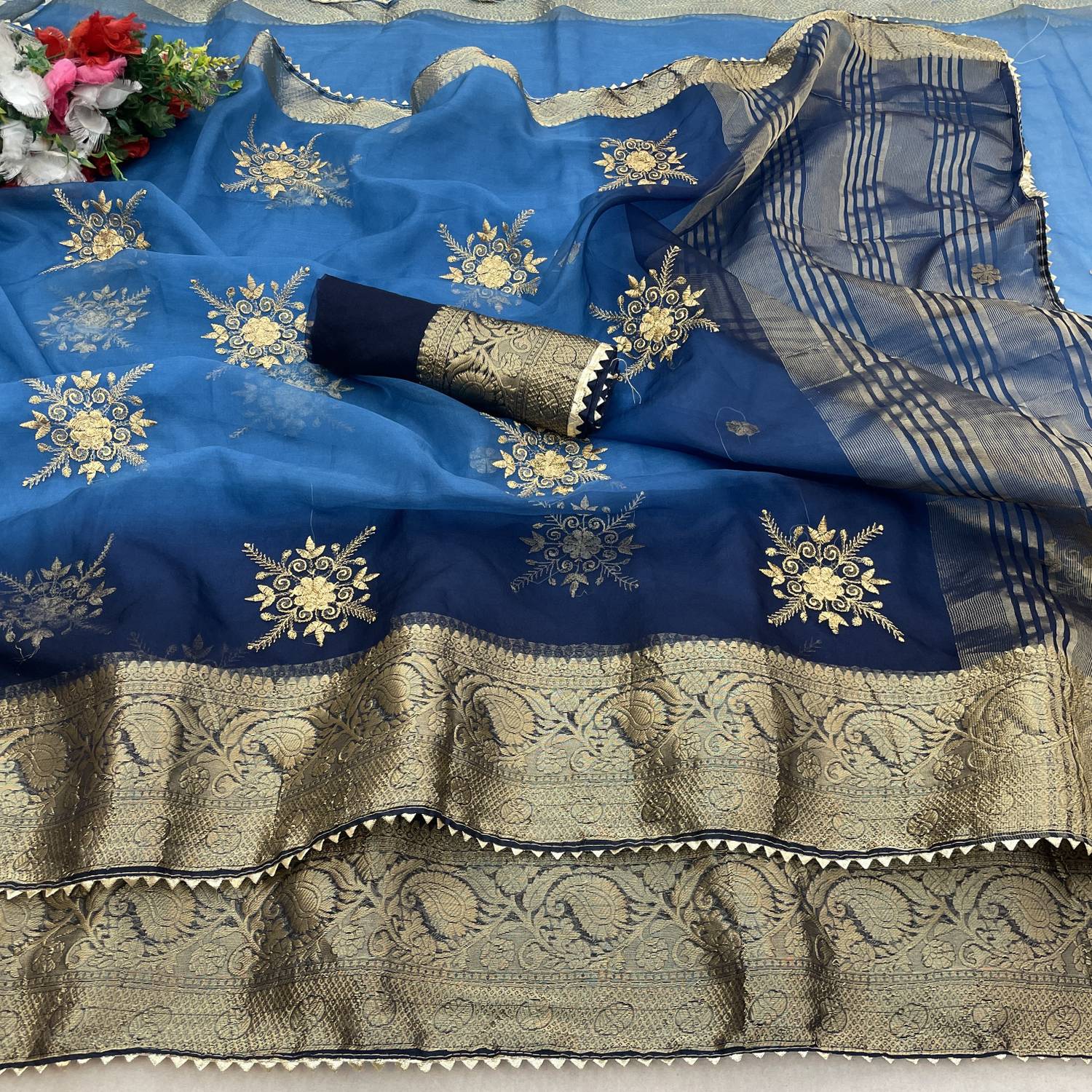 Pemal Designer Embroidered Bollywood Organza Saree