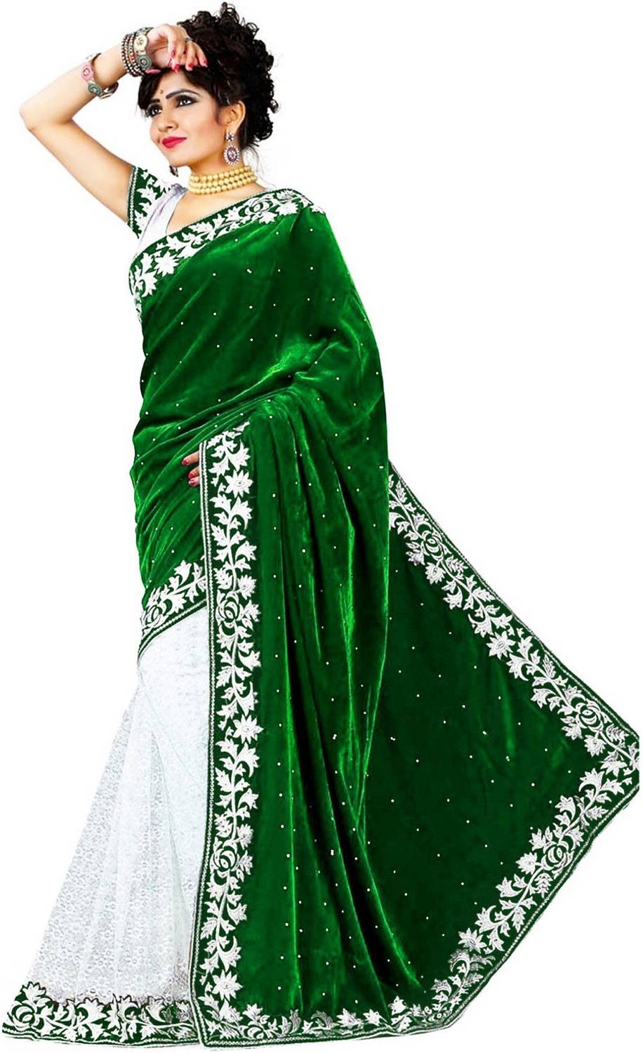 3Buddy Fashion Embroidered Bollywood Velvet Saree