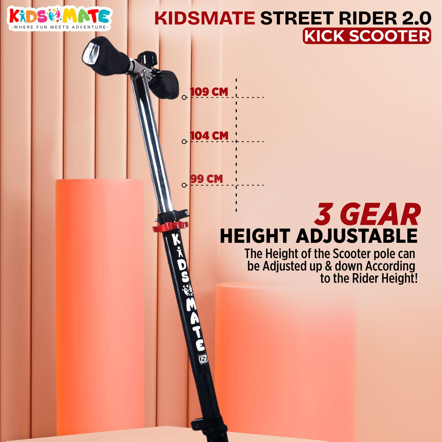 Image of Kidsmate Street Rider 2.0 Foldable Kick Scooter | 2 Wheel with Adjustable Height Kids Scooter
