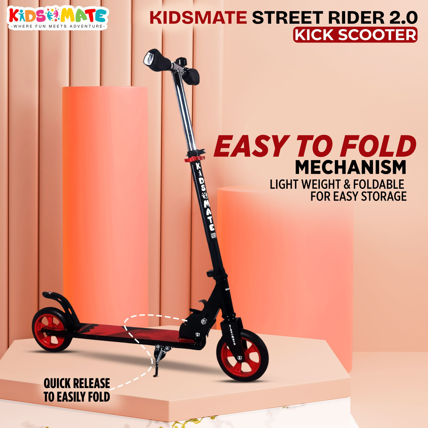 Image of Kidsmate Street Rider 2.0 Foldable Kick Scooter | 2 Wheel with Adjustable Height Kids Scooter