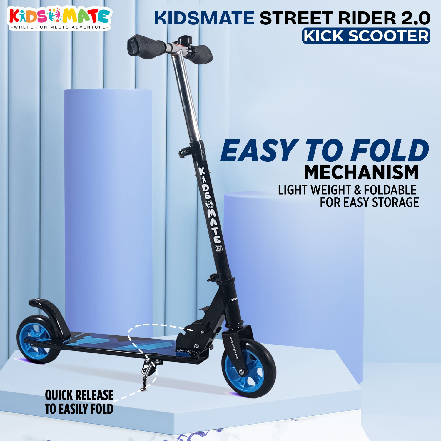 Image of Kidsmate Street Rider 2.0 Foldable Kick Scooter for Kids, 2 Wheel with Adjustable Height Kids Scooter