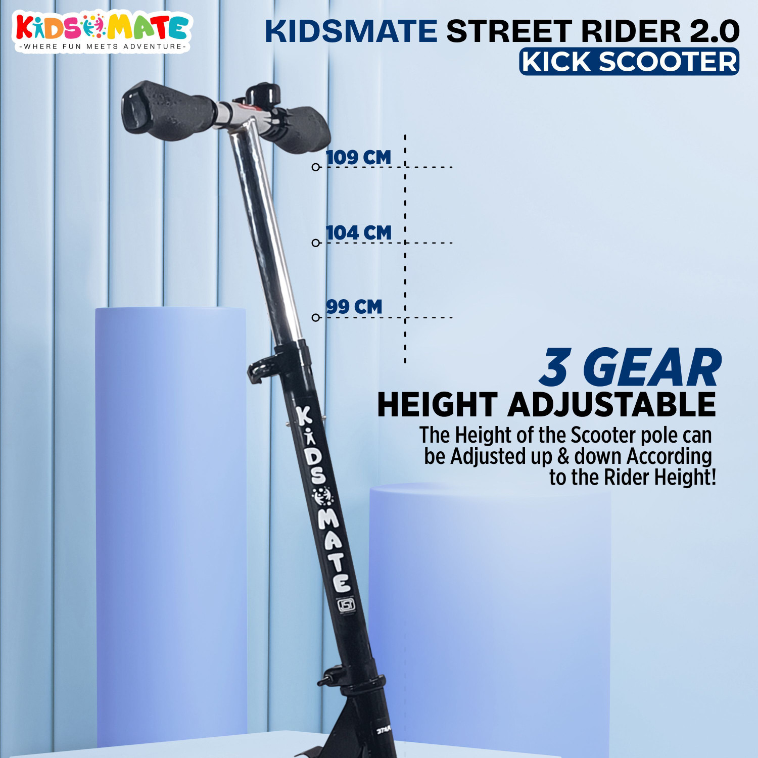 Image of Kidsmate Street Rider 2.0 Foldable Kick Scooter for Kids, 2 Wheel with Adjustable Height Kids Scooter