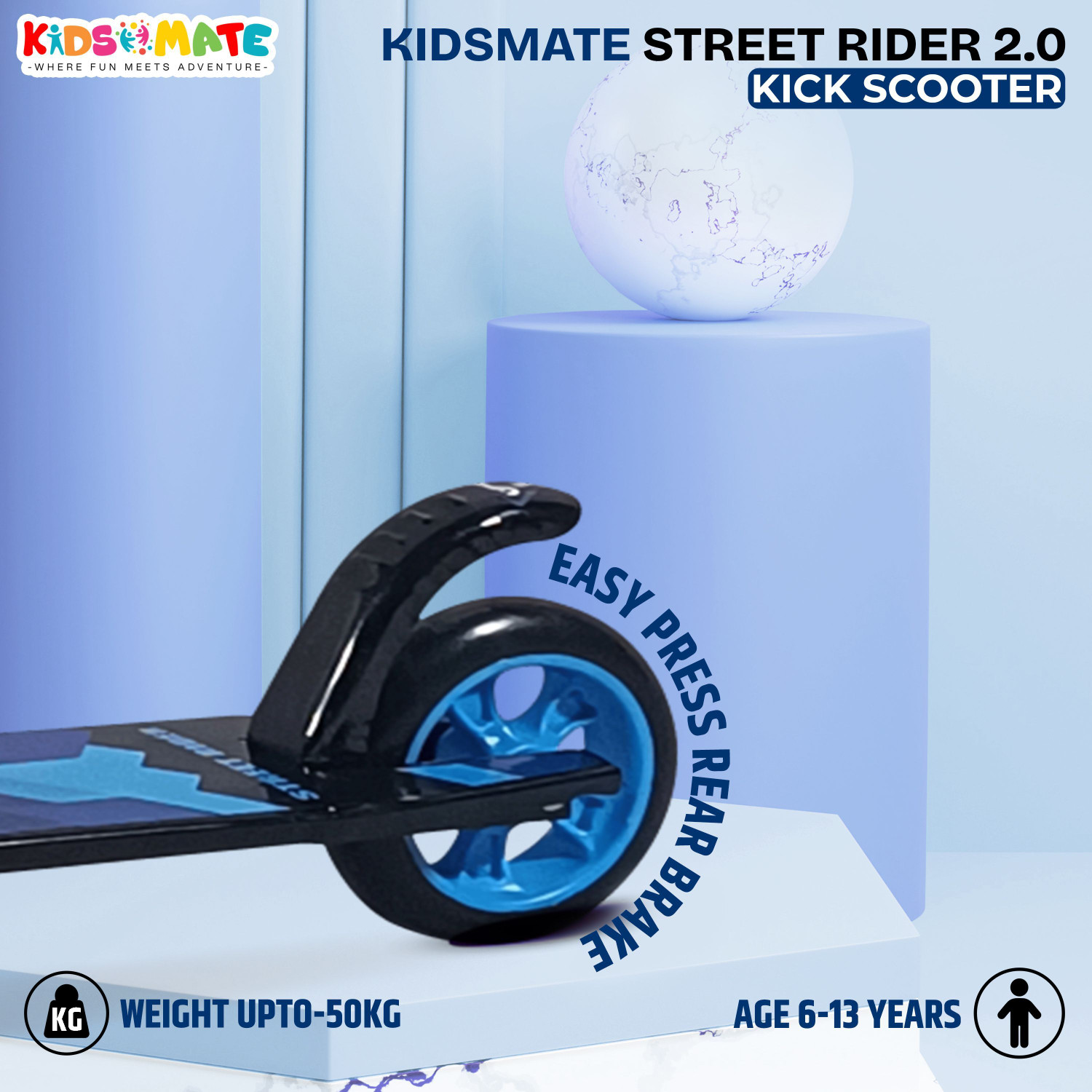 Image of Kidsmate Street Rider 2.0 Foldable Kick Scooter for Kids, 2 Wheel with Adjustable Height Kids Scooter