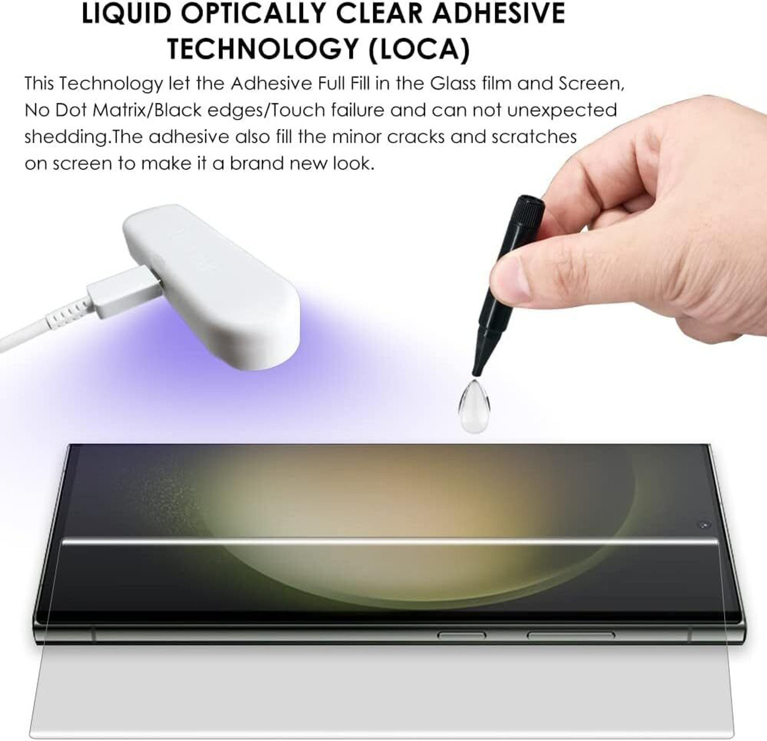 Image of Luxeloom Edge To Edge Screen Guard for Premium UV HD+ Tempered Glass Screen Protector Guard Compatible For Tecno Camon 30s (6.78 Inch, Pack of 1) Full Adhesive UV Curved Case Friendly HD Clarity with easy installation kit