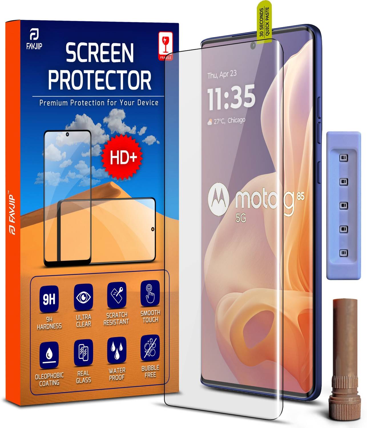 FAVJIP Edge To Edge Tempered Glass for MOTOROLA G85 5G, MOTOROLA