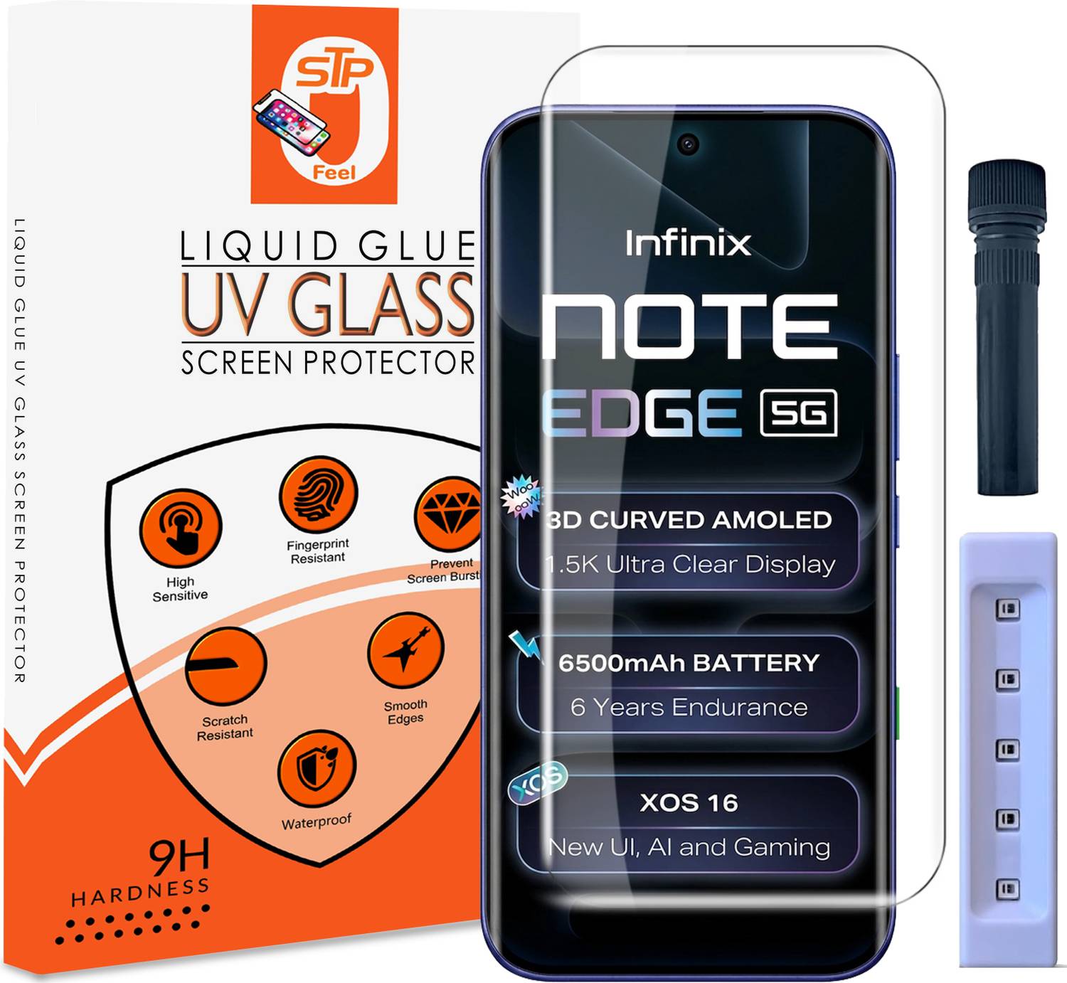 STP FEEL Tempered Glass Guard for Infinix Note Edge 5G UV Advanced Curved Screen Protector Guard with Easy Installation Kit