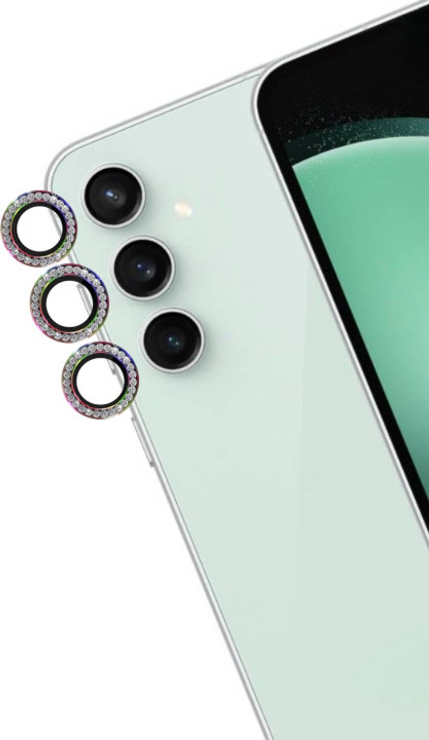 A3sprime Camera Lens Protector for SAMSUNG Galaxy S23 FE 5G�|Edge to Edge Full Coverage 9H Surface Hardness Bling Diamond Shaped Tempered Glass with Metal Ring Guard Camera Lens Protector
