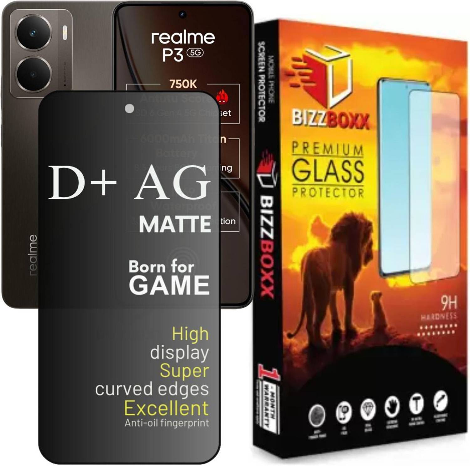 BizzBoxx Edge To Edge Tempered Glass for realme P3 5G, realme P 3, realme P3 D+ AG Matte, screen guard, Matte temper glass, With Camera Cut, 6.67 Inch With Installation Kit