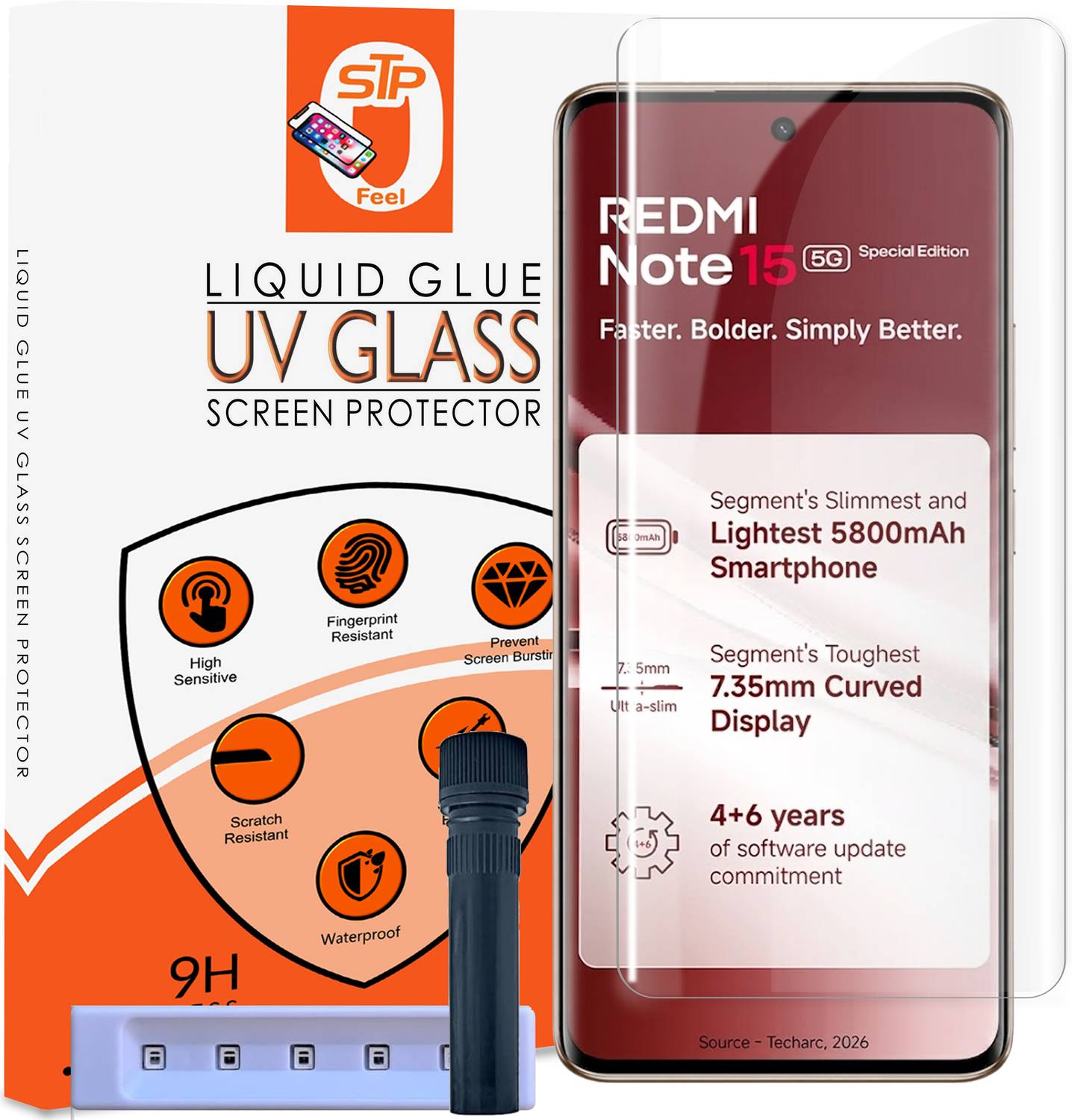 STP FEEL Tempered Glass Guard for Xiaomi Redmi Note 15 Special/ Note 15 SE 5G HD+ UV Curved Screen Protector Guard with Easy Installation Kit
