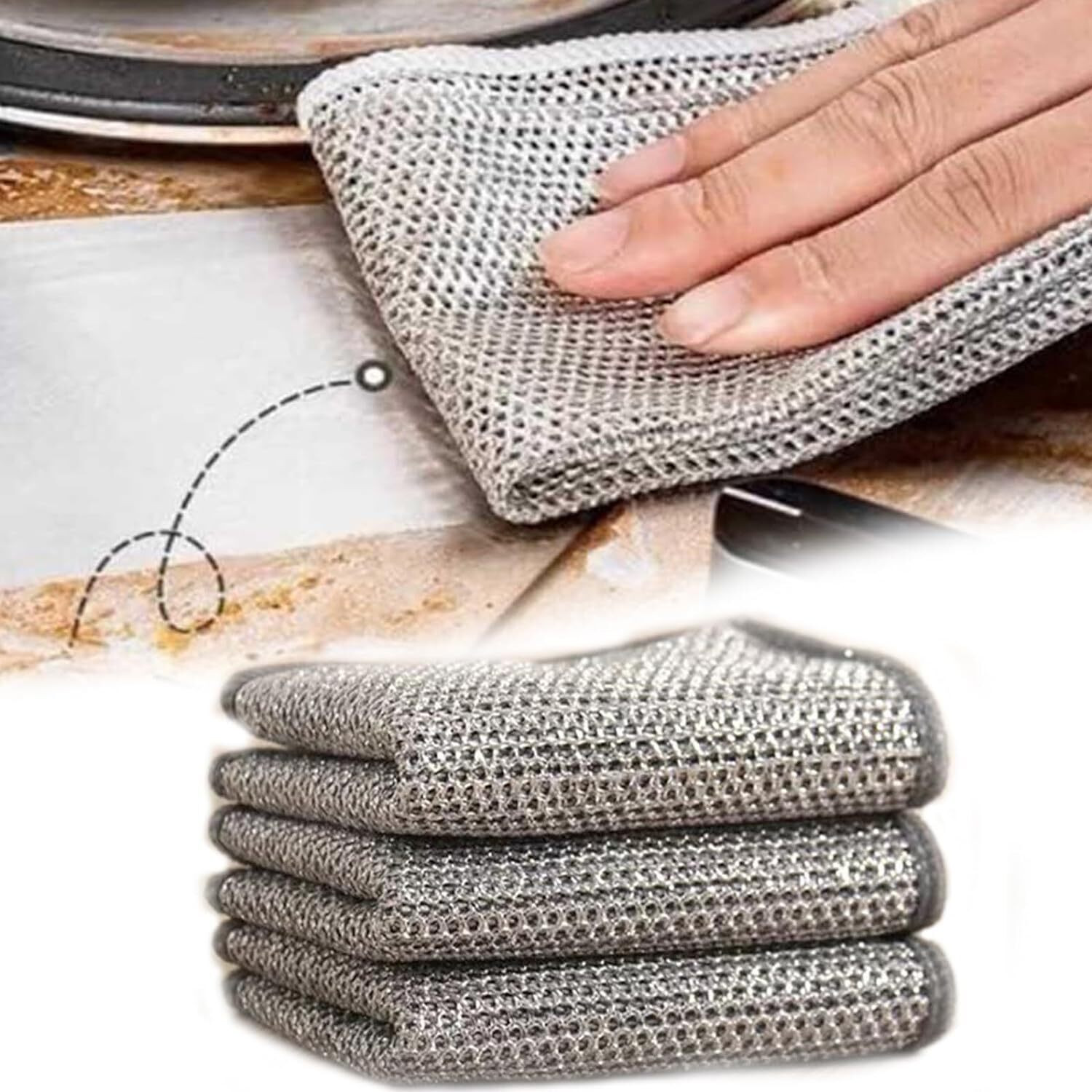 Image of Shreejee Pack of 3 Non Scratch Stainless Steel Wire cloth Dish Washing Scrub Pad cCx3.90 Dishwash Bar