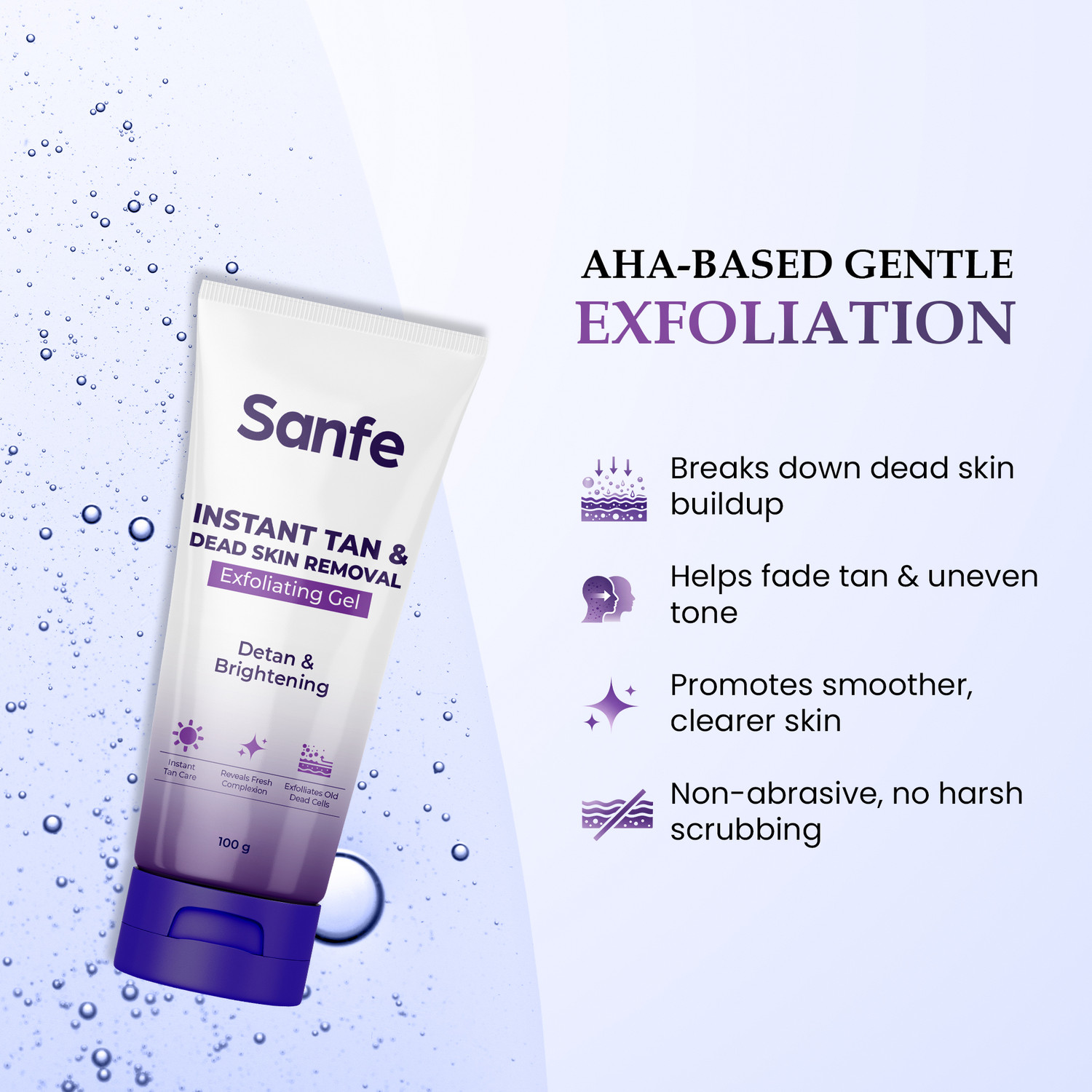 Image of Sanfe Instant Tan & Dead Skin Removal Gel 100gm | Gentle De Tan & Exfoliating Gel Scrub