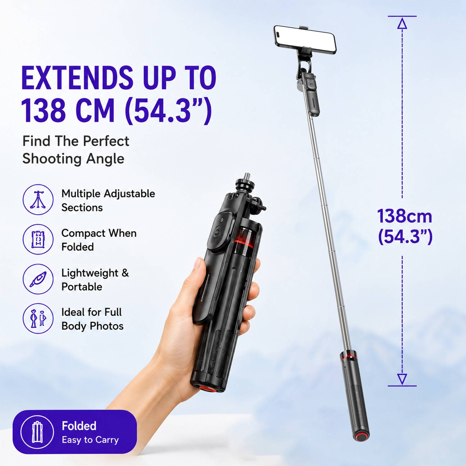 ONE7 2-in-1 Selfie Stick Tripod with Bluetooth Remote - Image 5