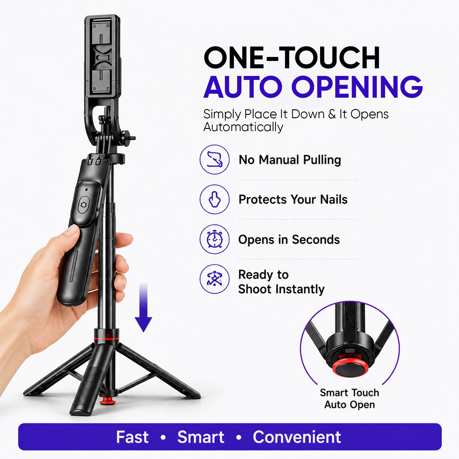 ONE7 2-in-1 Selfie Stick Tripod with Bluetooth Remote - Image 3