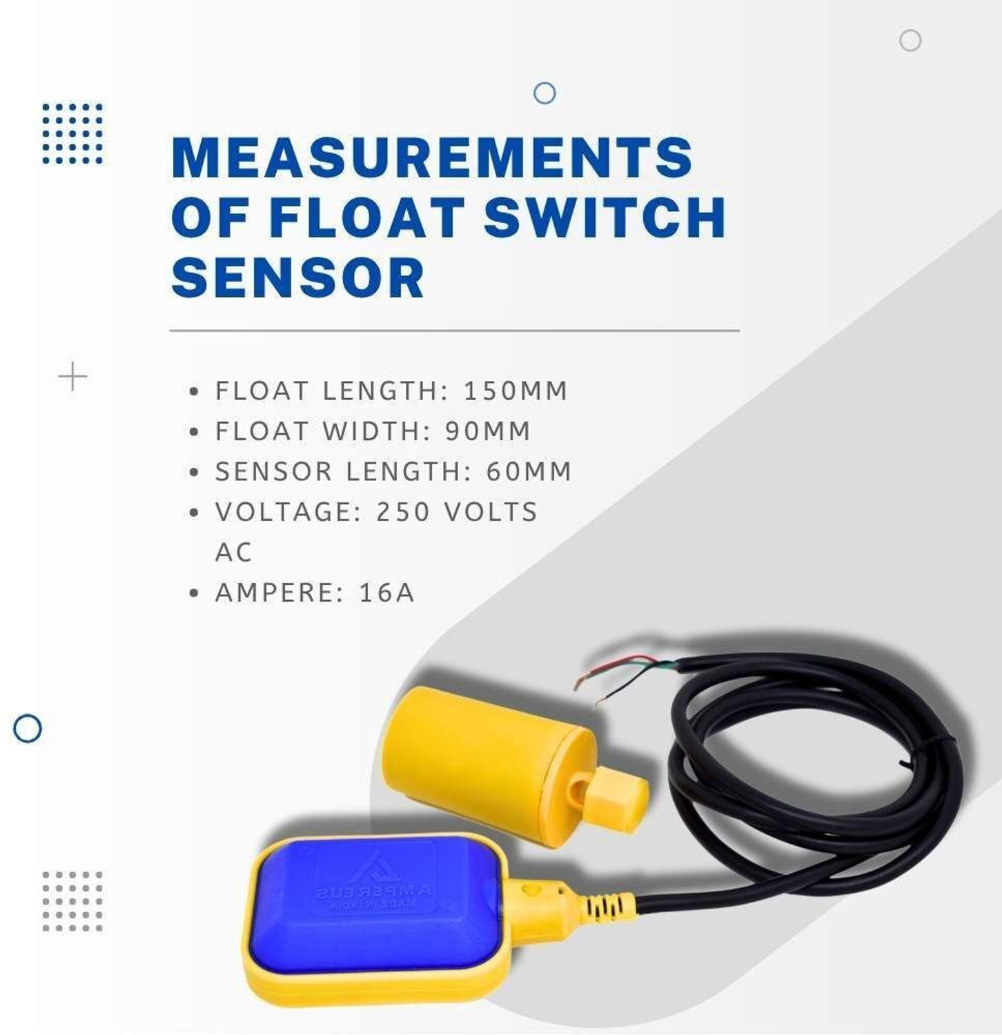 Image of AMPEREUS High Insulated Cable Float switch sensor for all type of controller and R.o Plant ( floaty water level control PACK OF 1 ) Wired Sensor Security System