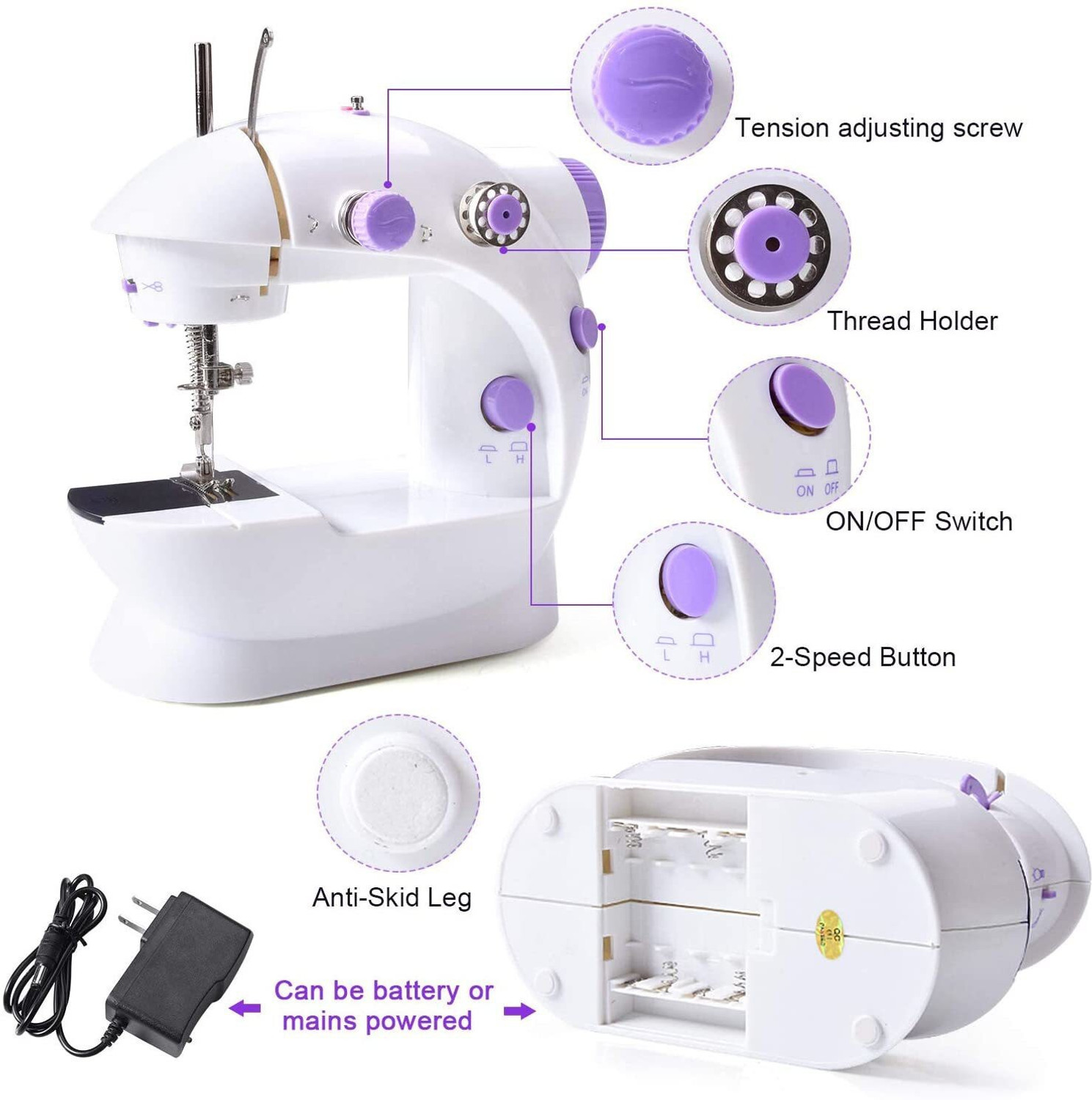 Image of LATESHOP Mini Sewing Machine with Dual Thread and Two Speeds, Portable, Sewing Kit for Home, Travel, Kids, Beginners Electric Sewing Machine
