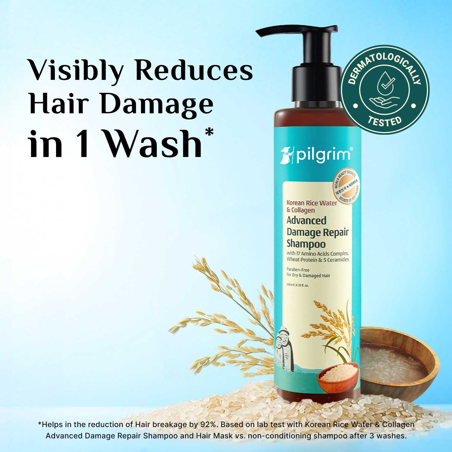 Image of Pilgrim Korean Rice Water Advance Damage Repair Shampoo For Women | For Hairfall Control
